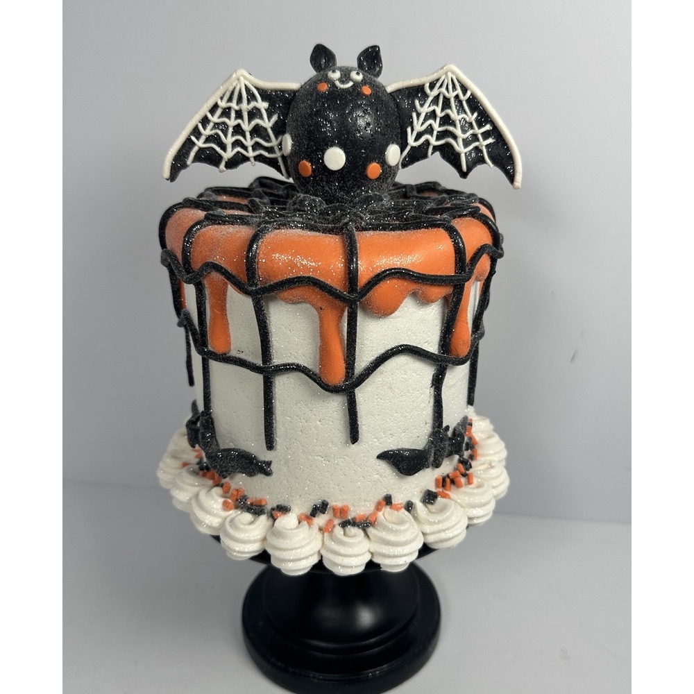 Halloween Bat Cake Decor Glitter Orange Black Gothic Table Centerpiece Figurine